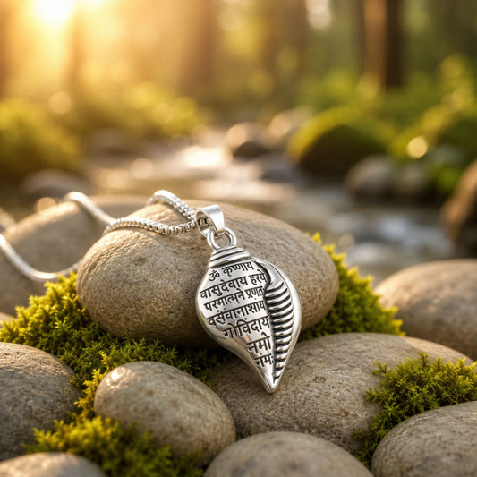 Silver Shri Krishna Shankha Pendant with Chain |  Buy 1 Get 1 Free