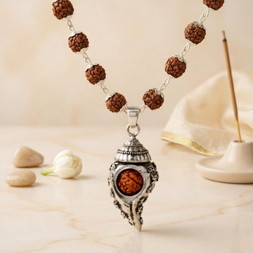 Shiv Shankh Silver Plated Rudraksha Mala | Protection & Peace