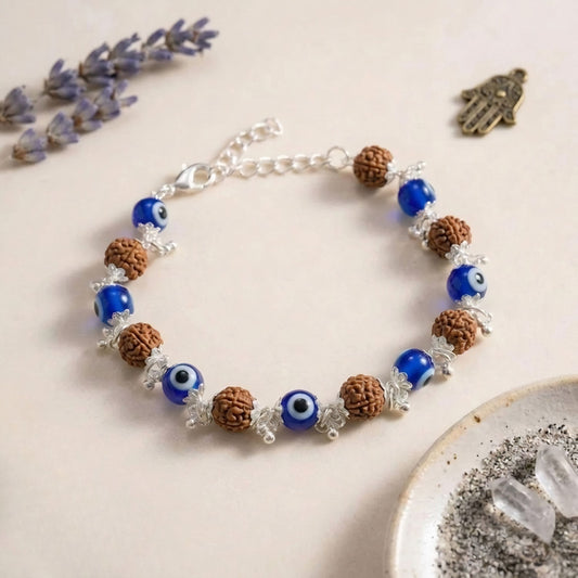 Rudraksha & Evil Eye Bracelet with Tiny Bells | Protection & Positivity