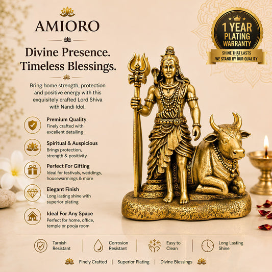Gold Plated Mahadev with Nandi Idol for Home, Car & Office