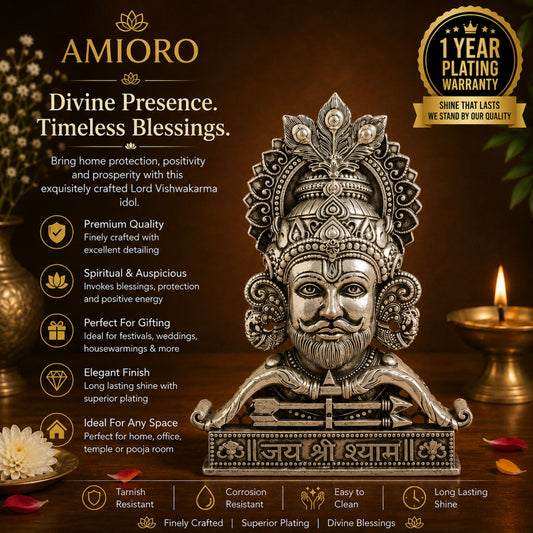 Silver Plated Jai Shree Shyam Idol for Home, Car & Workplace