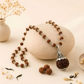 Silver Cap Rudraksh Mala Adiyogi Pendant with Rudraksh bead Bead