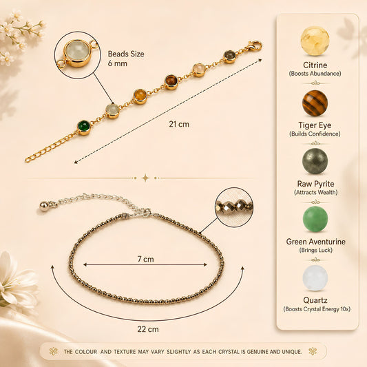 Golden Dhan Yog Bracelet with Raw Pyrite Anklet for Women