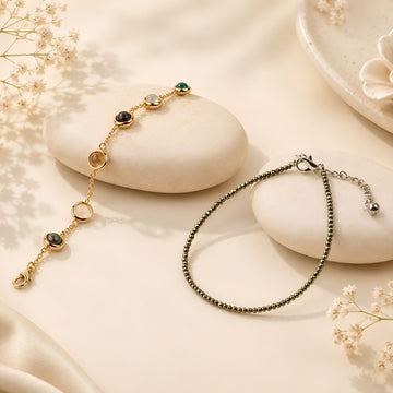 Golden Dhan Yog Bracelet with Raw Pyrite Anklet for Women