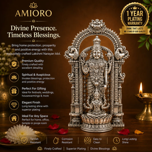 Silver Plated Shri Venkateswara & Mahalakshmi Idol | Wealth & Blessings