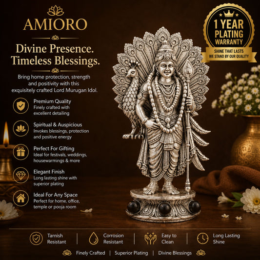 Lord Murugan with Peacock Idol for Home, Car & Workplace