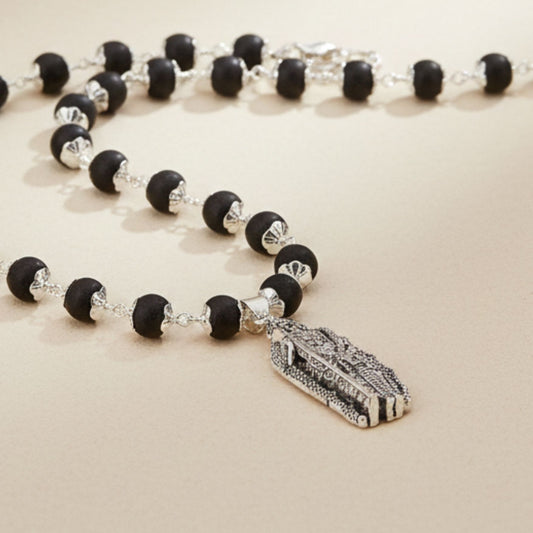 Silver Capped Karungali malai with Lord Murugan Shakti Pendant