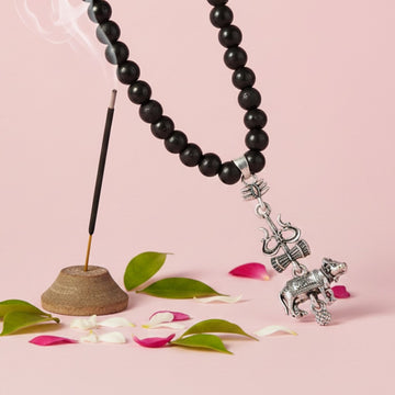 Original Karungali Mala with Shiv Trishul & Nandi Pendant