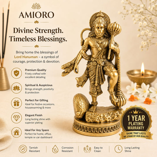 Divine Hanuman Ji Idol with Gada | Strength, Protection & Blessings ( Gold Plated )