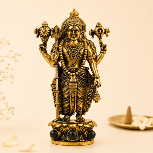 Gold Plated Murugan Idol & Karungali Beads for Home, Car & Workplace