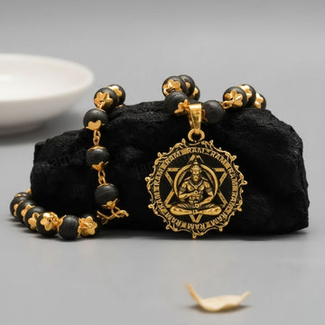 Gold Plated Hanuman Yantra Pendant With Gold Cap Karungali Malai