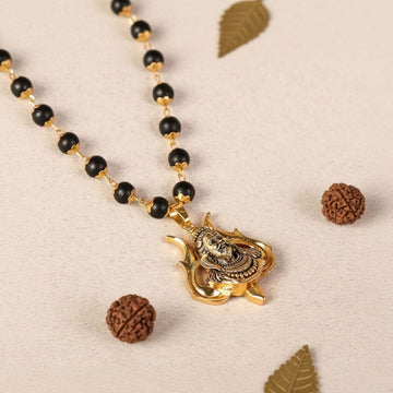 Gold Cap Karungali Malai with Shiv Trishul Pendant