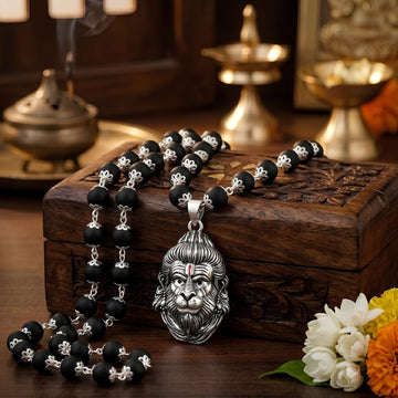 Divine Bajrangbali Face Pendant with Natural Karungali Mala