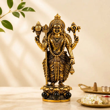 Gold Plated Murugan Idol & Karungali Beads for Home, Car & Workplace