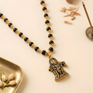 Gold Plated Karungali Mala with Shivling Murugan Pendant