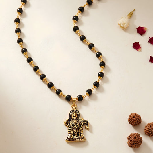 Gold Plated Karungali Mala with Shivling Murugan Pendant