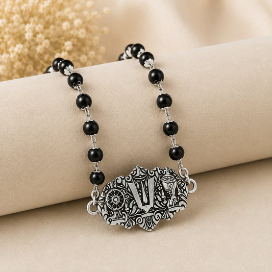 Venkateshwara Shankh Chakra Pendant With Karungali Mala