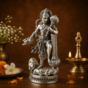 Hanuman Ji with Gada Idol | Strength, Protection & Spiritual Energy ( Silver Plated )