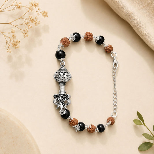 Silver Plated Shiv Trishul with Gada Rakhi | Divine Protection