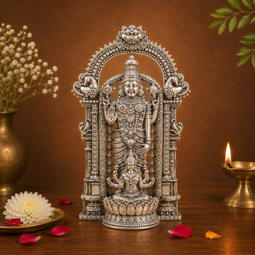 Silver Plated Shri Venkateswara & Mahalakshmi Idol | Wealth & Blessings