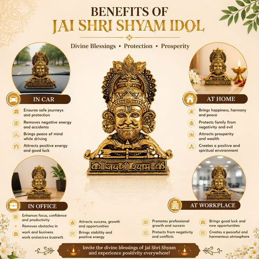 Gold Plated Jai Shree Shyam Idol | Home, Car & Office Spiritual Decor