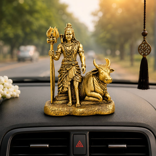 Gold Plated Mahadev with Nandi Idol for Home, Car & Office