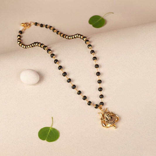 Gold Cap Karungali Malai with Shiv Trishul Pendant