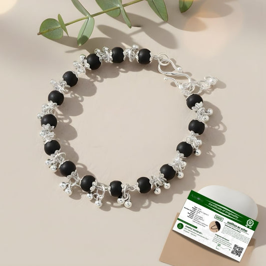 Silver Plated Karungali Malai with Karungali Ghunghroo Bracelet (Govt. Certified)