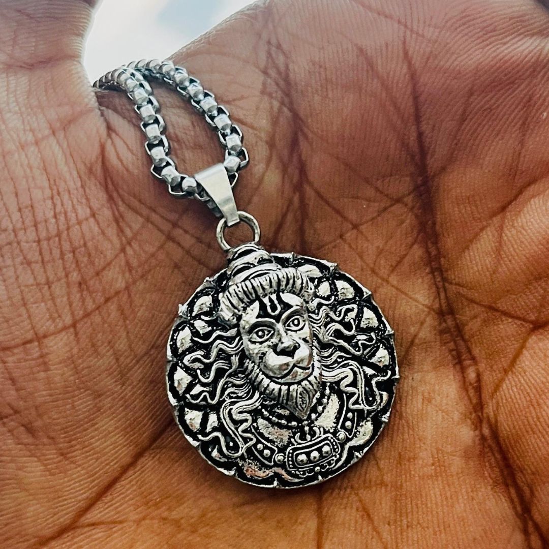 Lord Hanuman Face Pendant with Silver Plated Chain