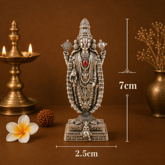 Silver Plated Lord Venkateswara Idol for Home, Car & Office