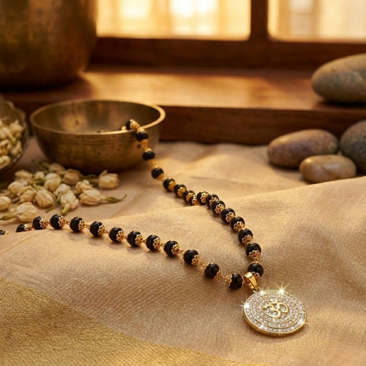 Om Pendant With Golden Cap karungali Malai