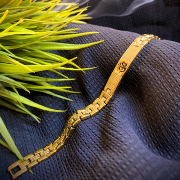 OM CARVING PREMIUM GOLD BRACELET LOOSE FIT  WITH DOTTED PATTERN