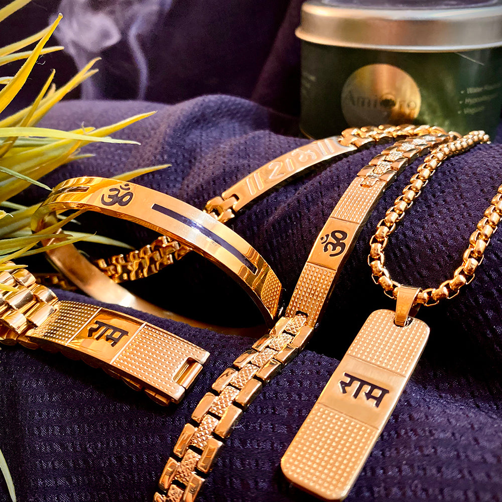 Gold Necklace Chain And Bracelet Combo For Men