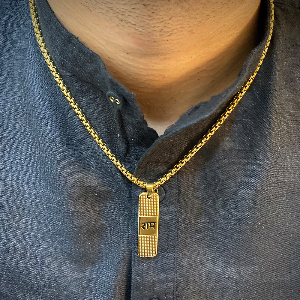 RAM PREMIUM GOLD PENDANT AND CHAIN WITH DOTTED PATTERN