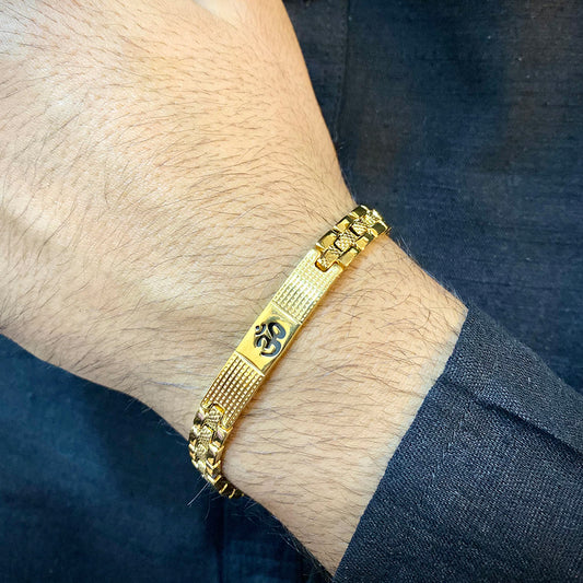 OM CARVING PREMIUM GOLD BRACELET LOOSE FIT  WITH DOTTED PATTERN