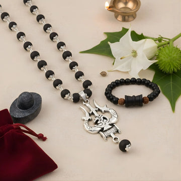 OM Shiva Trishool Karungali Mala & Damru Rudraksha Bracelet