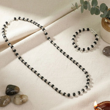 Silver Plated Karungali Malai with Karungali Ghunghroo Bracelet (Govt. Certified)