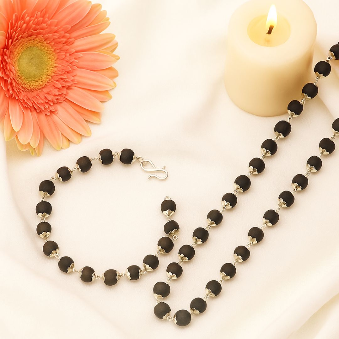 Silver Plated Karungali Mala & Karungali Bracelet – Certified Spiritual Set