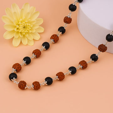 Certified Karungali Rudraksha Malai – Silver & Gold Capped Beads