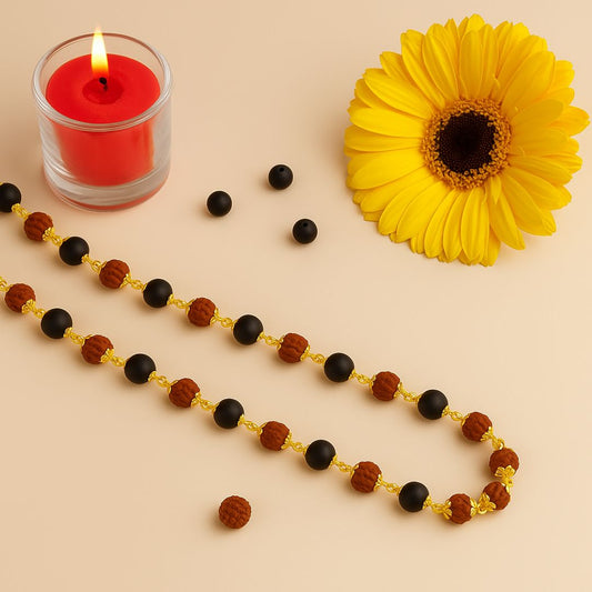 Certified Karungali Rudraksha Malai – Silver & Gold Capped Beads