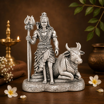 Silver Plated Mahadev with Nandi Idol for Car, Home & Office