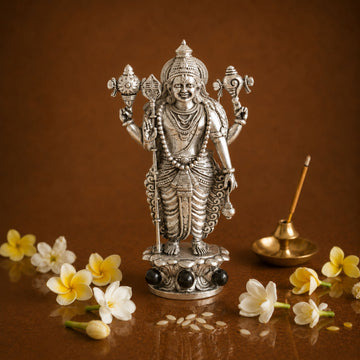 Divine Lord Murugan Idol with Karungali Beads | Peace & Energy ( Silver Plated )