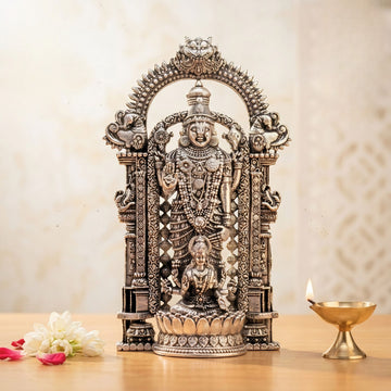 Silver Plated Shri Venkateswara & Mahalakshmi Idol | Wealth & Blessings