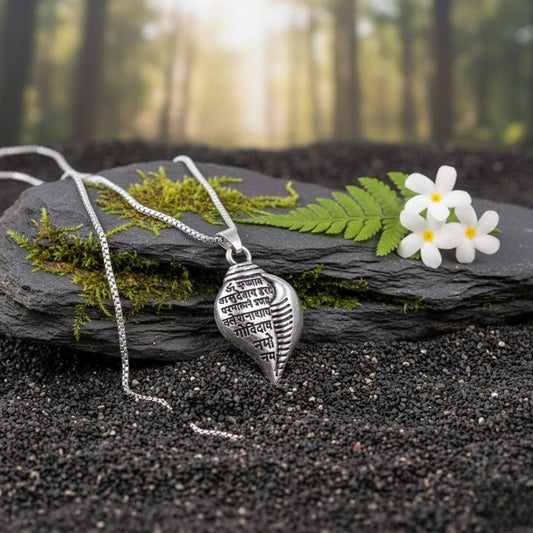 Silver Shri Krishna Shankha Pendant with Chain | Symbol of Purity & Protection