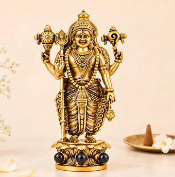 Gold Plated Murugan Idol & Karungali Beads for Home, Car & Workplace