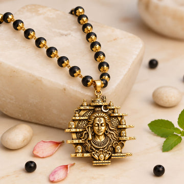 Gold Cap Shiva Jyotirlinga Pendant With Karungali Mala