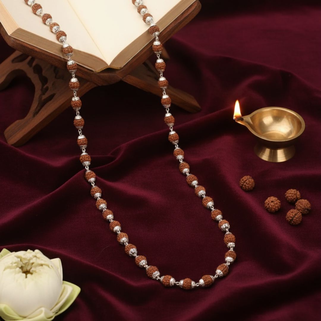 Certified Silver Capping Rudraksha Mala | Protection & Positive Energy