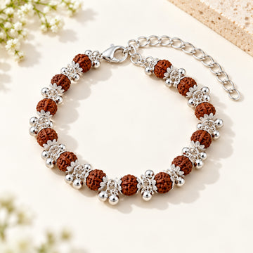 Silver Plated 5 Mukhi Rudraksha Bracelet with Tiny Bells