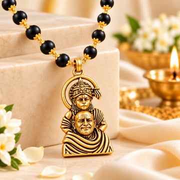 Gold Plated Karungali Mala with Hanuman ji & Neem Karoli Baba Pendant
