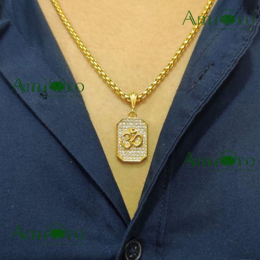 Gold Plated Om Diamond Pendant with Chain